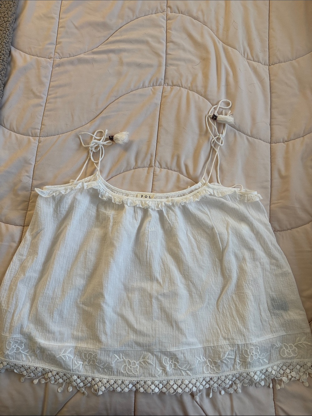 POL White Tassel-Trim Cotton Camisole